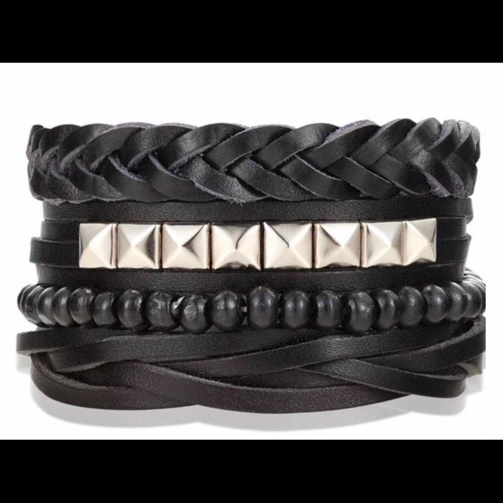 1 Set Leather Bracelet Men's Bead Charm Bracelet